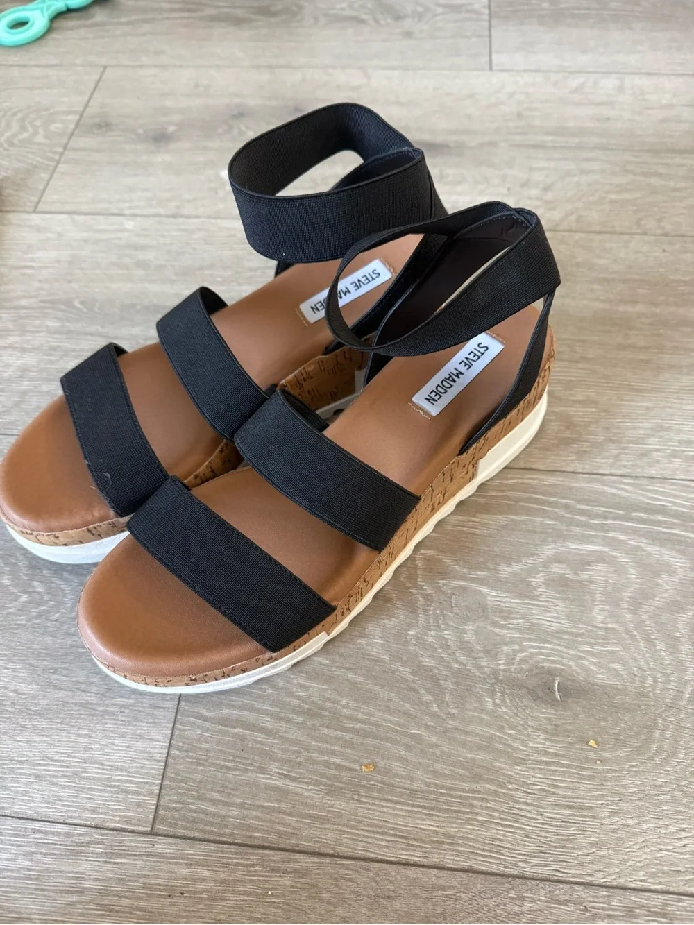 Steve Madden Black Elastic Cork Platform Sandals